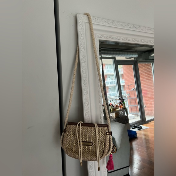 Juicy Couture Devon Palm Springs gold and pink draw string crossbody purse bag - Picture 4 of 8